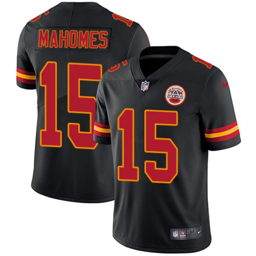 PATRICK MAHOMES 15 - KANSAS CITY CHIEFS BLACK STITCHED FOOTBALL JERSEY